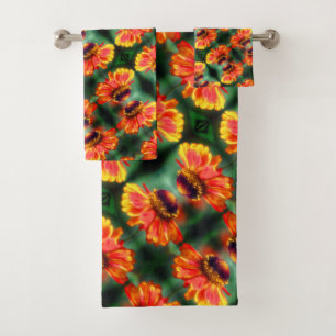 Dreamy Zinnia Flower Pattern   Bath Towel Set