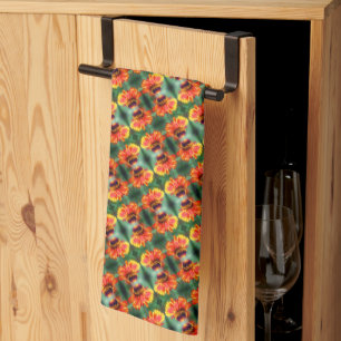 Dreamy Zinnia Flower Pattern Kitchen Towel