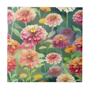 Dreamy Zinnia Flowers Tile