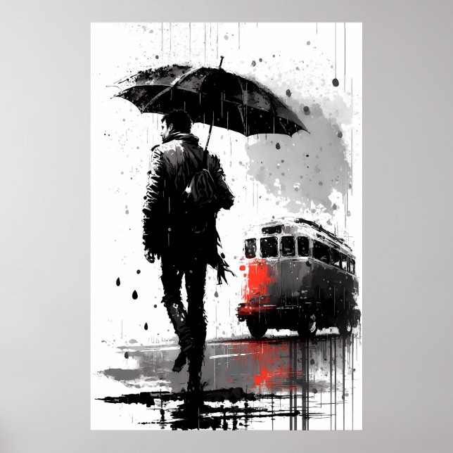 Dreary Bus Stop Painting Poster (Front)