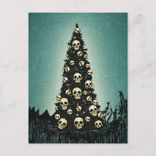 Dreary Christmas Tree With Skulls Postcard