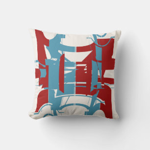 DRed Bright Blue Geometric Shapes Concave Motif Throw Pillow