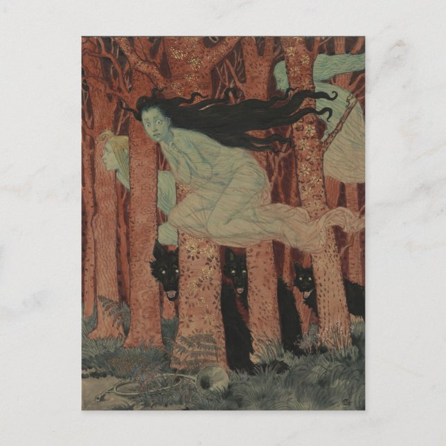 Drei Frauen und drei Wölfe Eugène Grasset Postcard (Front)