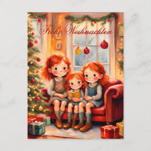 Drei Schwestern freuen sich über ihr neues Buch Postcard