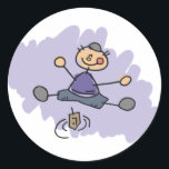 Dreidel Boy Classic Round Sticker<br><div class="desc">Child-like drawing of a boy spinning the dreidel.</div>
