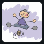 Dreidel Boy Square Sticker<br><div class="desc">Child-like drawing of a boy spinning the dreidel.</div>