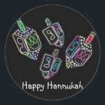 Dreidel, Dreidel, Dreidel Stickers<br><div class="desc">Graphic illustration of a Hannukah dreidels in bright colours. Brighten up the holiday with this colourful design.</div>
