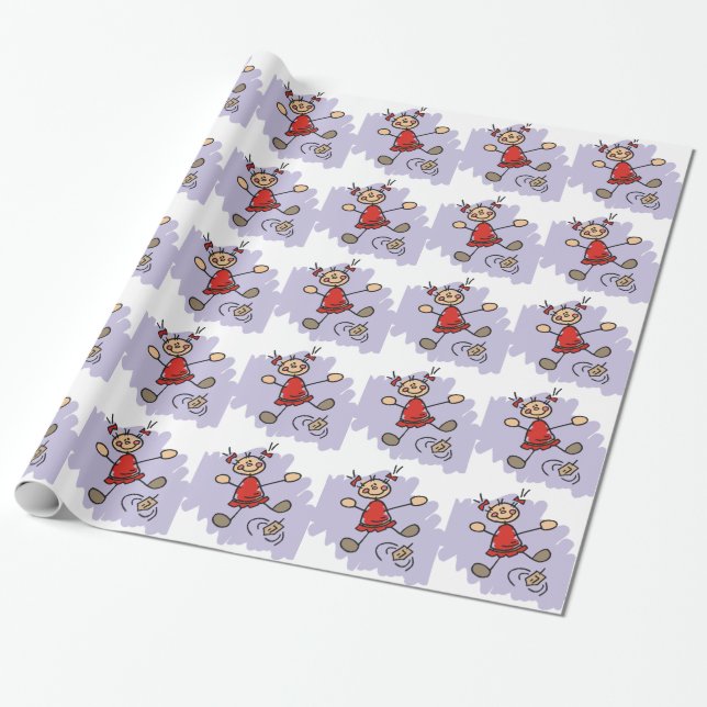 Dreidel Girl Wrapping Paper (Unrolled)