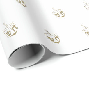 Dreidel gold and white pattern Hanukkah Gift  Wrapping Paper