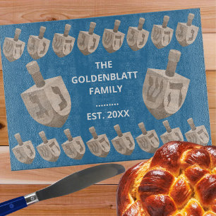 Dreidel Rustic Oak Hanukkah Personalized Challah Cutting Board