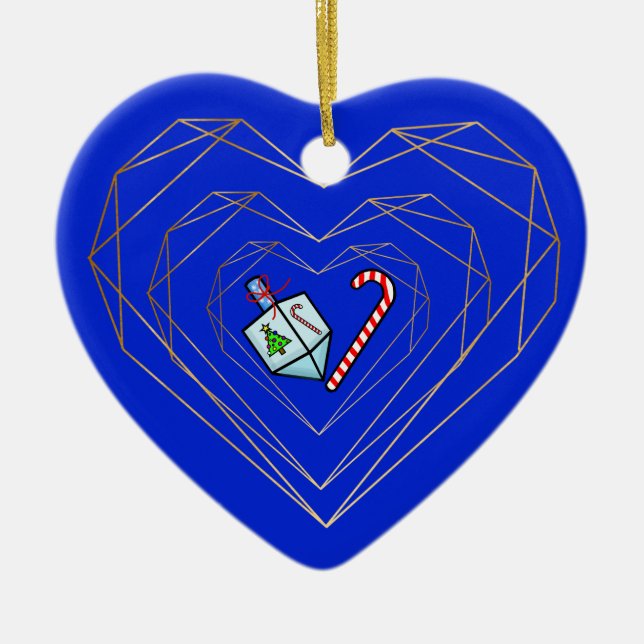 Dreidel Sucre de canne Coeur Chrismukkah Ornement (Devant)