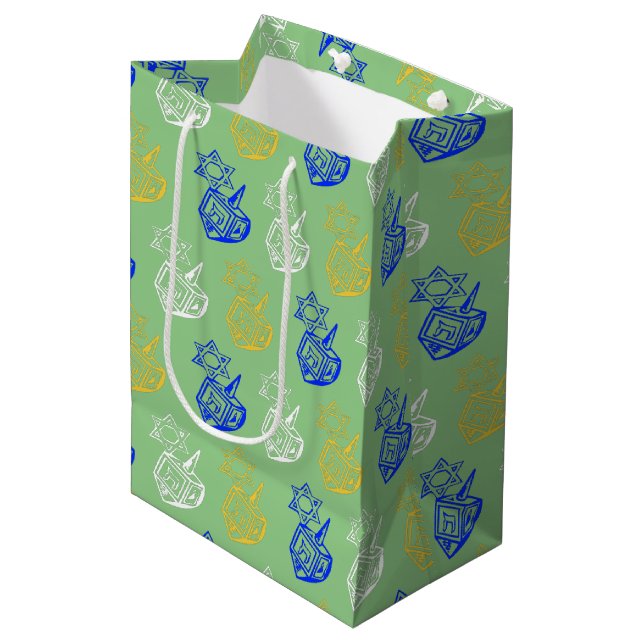 Dreidels + Stars Medium Gift Bag (Front Angled)