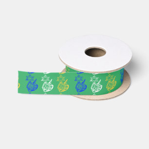 Dreidels + Stars Satin Ribbon