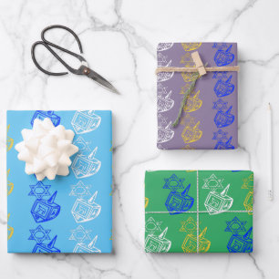 Dreidels + Stars Wrapping Paper Sheet