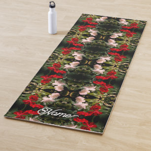 Drenched Red And White Roses Abstract Personalized Yoga Mat