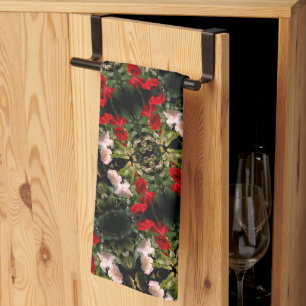 Drenched Red And White Roses Pattern Kitchen Towel