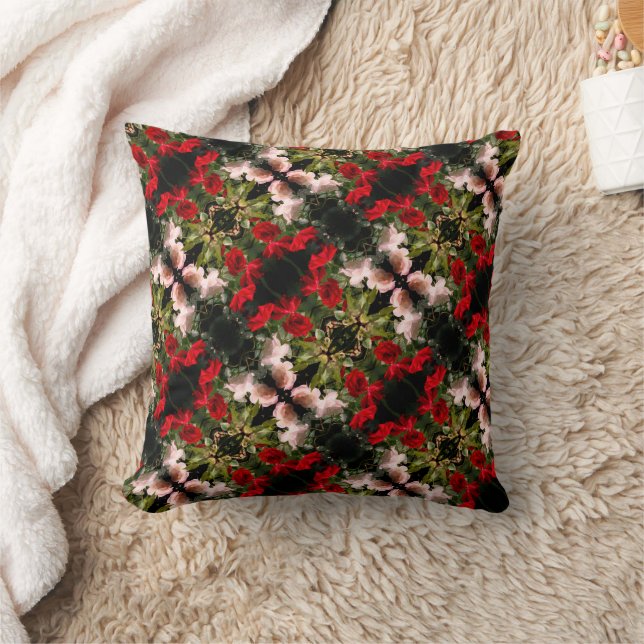Drenched Red And White Roses Pattern  Throw Pillow (Blanket)