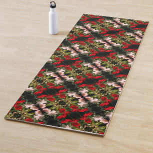 Drenched Red And White Roses Pattern Yoga Mat