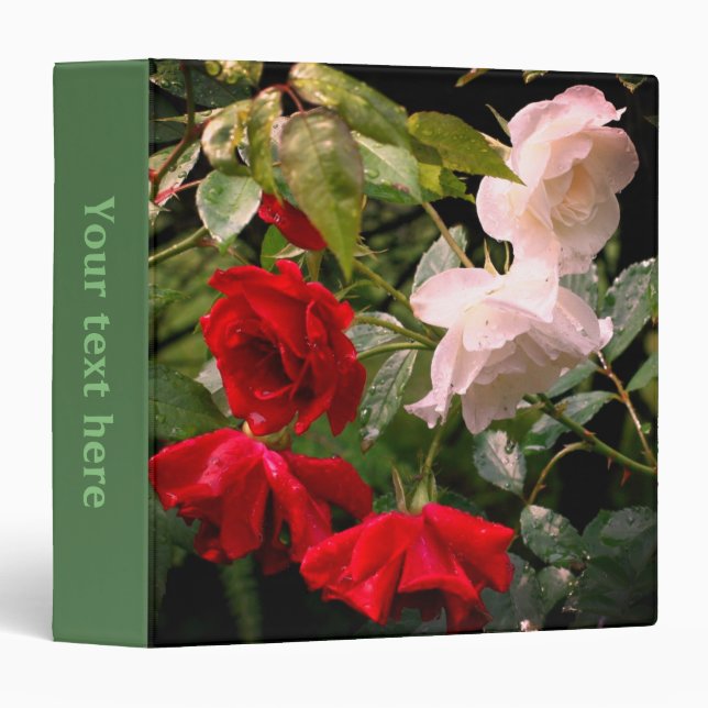 Drenched Red And White Roses Personalized Binder (Front/Spine)