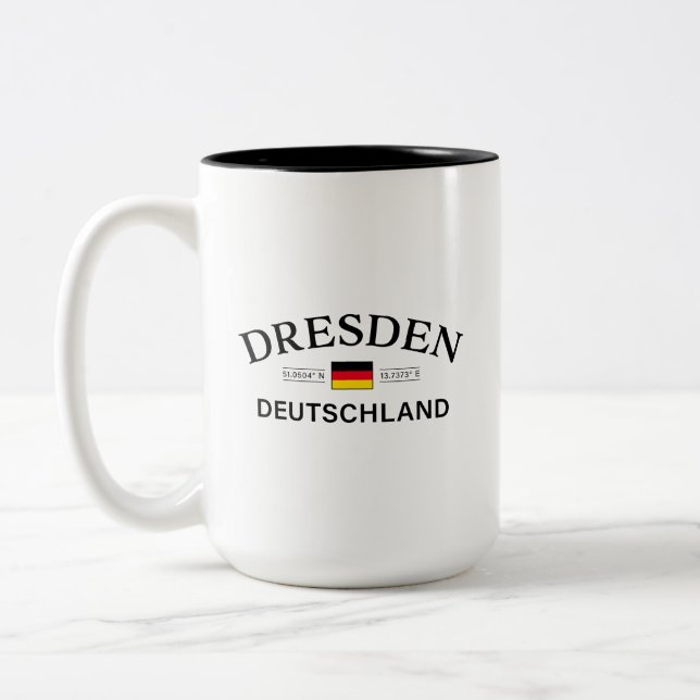 Dresden Deutschland Coordinates German Two-Tone Coffee Mug (Left)