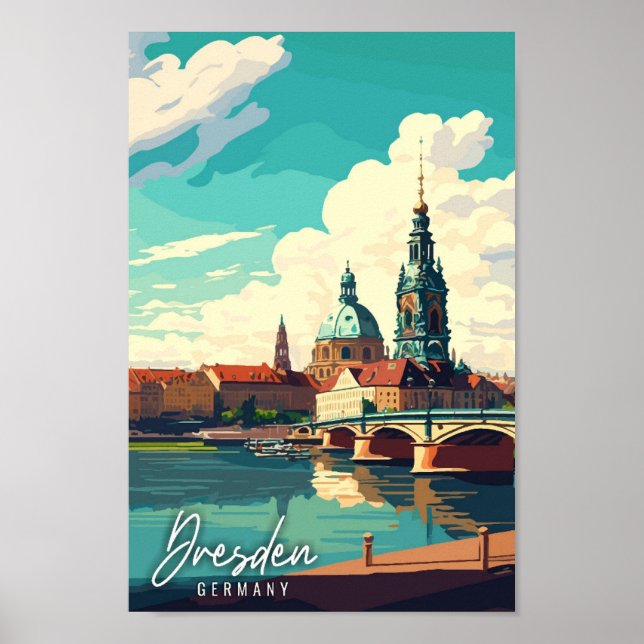 Dresden Germany vintage travel illustration Poster (Front)