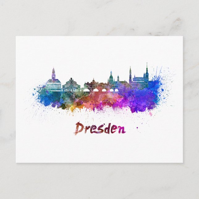 Dresden skyline in watercolor postcard (Front)