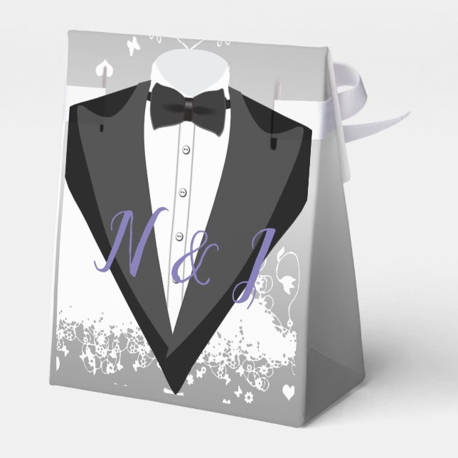Dress And Tuxedo Design Wedding Favour Box (Back Side)