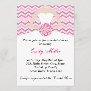Dress Bridal Shower Invitation Chevron Pink Purple