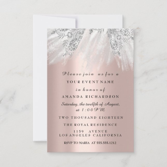 Dress Bridal Sweet 16th 15th Rose Silver Blush Gra Invitation (Front)
