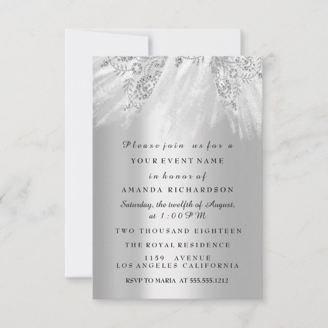 Dress Bridal Sweet 16th 15th Wedding Silver Grey Invitation (Front)
