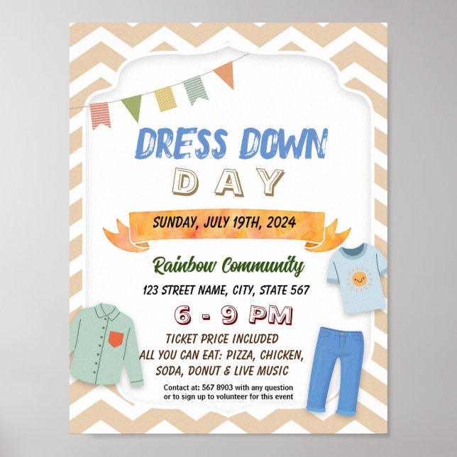 Dress down day event flyer poster template (Front)
