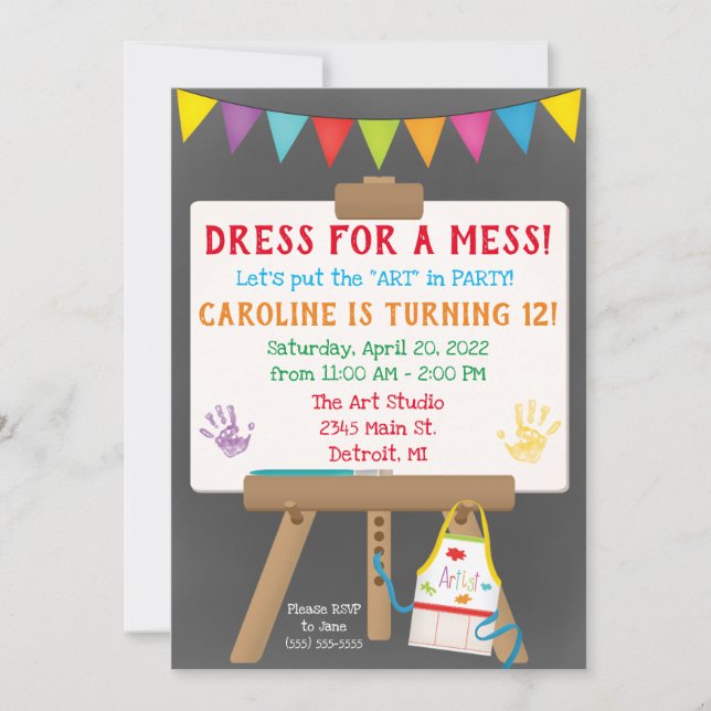 Dress for a Mess, Art Party Invitation (Front)