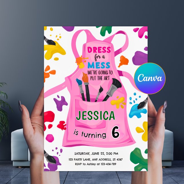 Dress for a Mess Colourful Art Party 6th Birthday Invitation (Dress for a Mess Colorful Art Party 6th Birthday Invitation
)