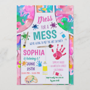 Dress for a Mess Painting Party Art Girl Birthday Invitation