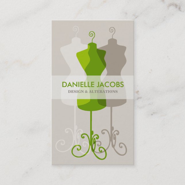 Dress Form Alteration & Fashion Design Card green (Front)