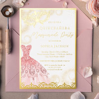 Dress Gold Pink Masquerade Party Quinceanera 