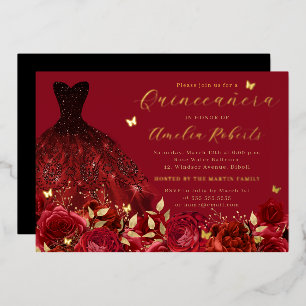 Dress Red Gold Butterfly Floral