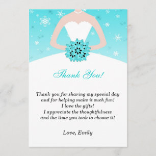 Dress Thank You Card Winter Snowflakes Turquoise