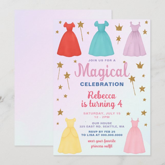 Dress up Outfits girls Princess Birthday Party Invitation (Front/Back)