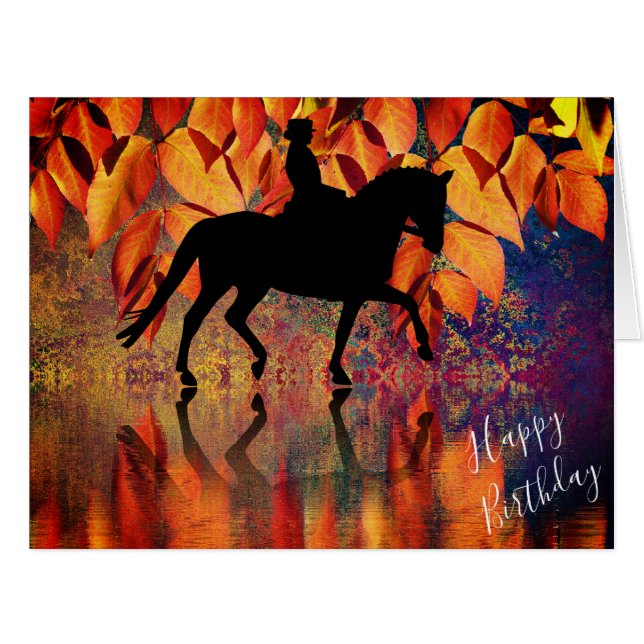 Dressage Automne Réflexions Horse Carte d'annivers (Devant horizontal)