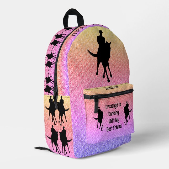 Dressage Dancing With Best Friend Horse And Rider Printed Backpack (Back Corner Left)