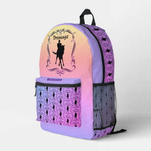 Dressage Horse And Rider Silhouette Personalized Printed Backpack