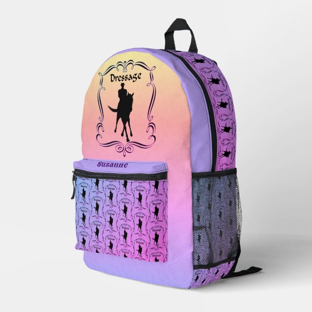 Dressage Horse And Rider Silhouette Personalized Printed Backpack (Back Corner Right)