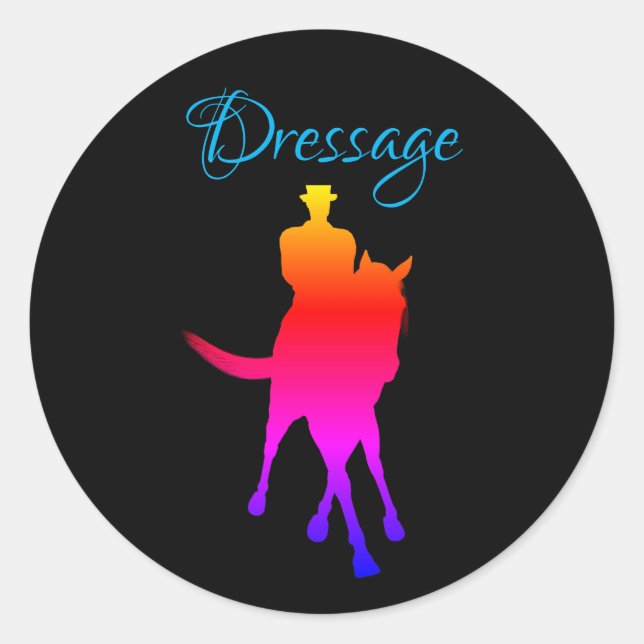 Dressage Horse And Rider Silhouette Rainbow Classic Round Sticker (Front)