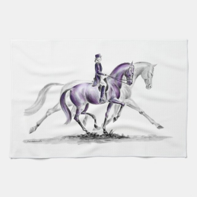 Dressage Horse in Trot Piaffe Kitchen Towel (Horizontal)