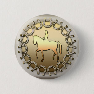 Dressage Horse Rider and Horseshoes 2 Inch Round Button