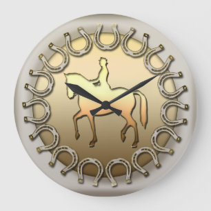 Dressage Horse Rider and Horseshoes Large Clock
