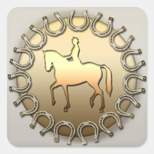 Dressage Horse Rider and Horseshoes Square Sticker
