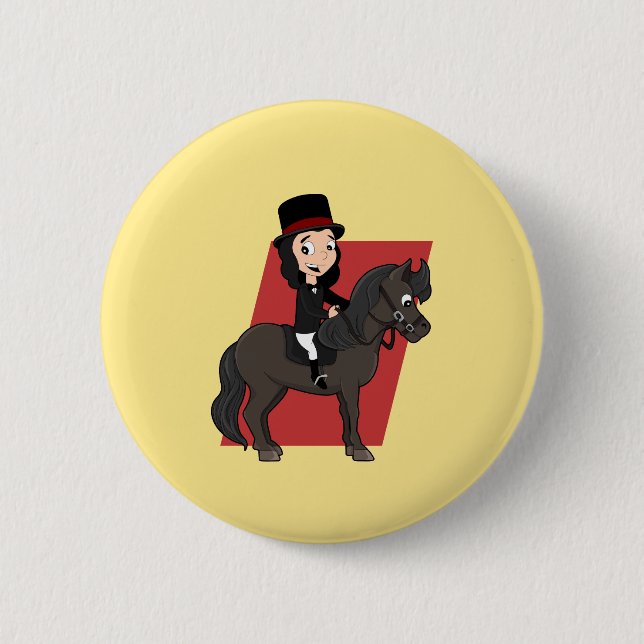 Dressage horse rider cartoon 2 inch round button (Front)