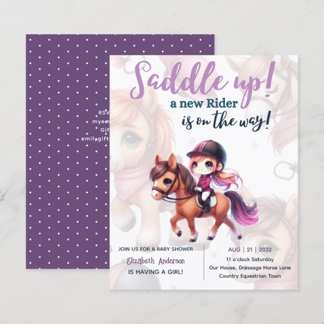 Dressage Rider Baby Girl Shower Horse Rider on Way (Front/Back)